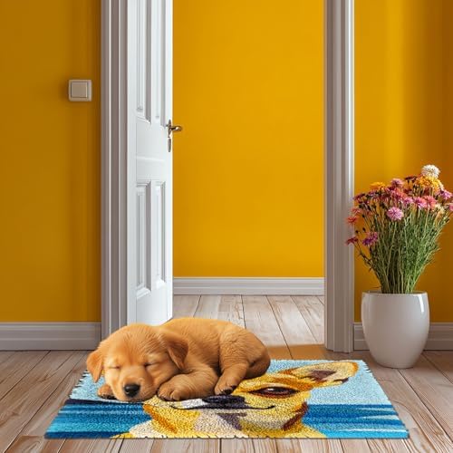 Latch Hook Kit Rug for Adults Chihuahua Dog with Sea Pre-Printed Handmade Carpet Crochet Yarn Craft DIY Hook and Latch Door Mat Tapestry Home Floor Decoration 52x38cm-3