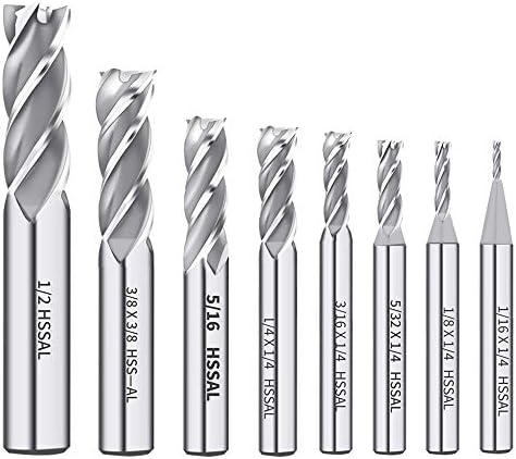 8PCS HSS 4-Flute End Mill Set CNC Milling Bits 1/16''-1/2''