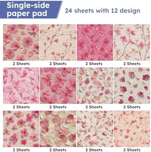 6-inch Pink Scrapbooking Paper Pad - 24 Sheets Aesthetic Flower Patterned Decorative Collage Journals Decoupage for Wrapping Folded Supplies Gift Cards DIY Crafts Scrapbook Photo Album
