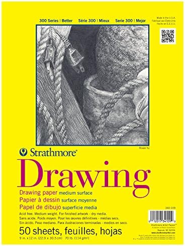 Strathmore 300 Series Tape Bound Drawing Pad, 70 lb. Drawing Paper, 9 X 12 inches, White, 50 Sheets (340-109)