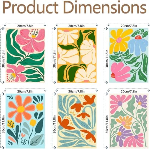 Clendo 6 Packs Paint by Numbers Kit for Adults, Easy Flowers Adult Paint by Number Kits on Canvas Without Frame, Abstract Floral Oil Painting for Home Decor Gift 8” W x 12”L