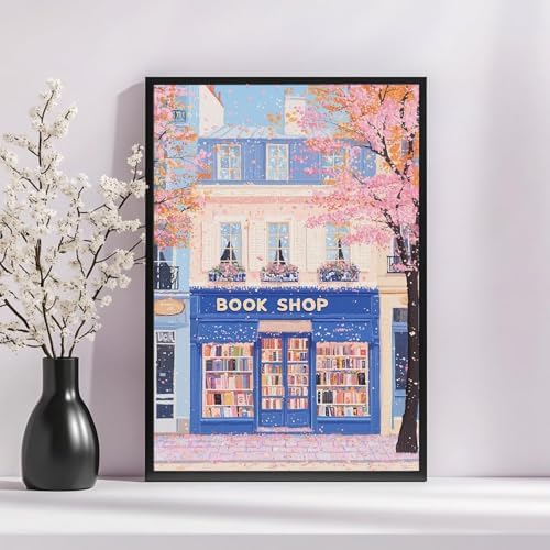 Diamond Art Kits for Adults,Pink Bookstore Diamond Painting Kits 12x16in