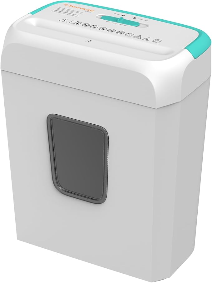 Bonsaii High Security Shredding Paper Shredder, 6-Sheet Cross-Cut, Credit Card Shredder, Home Office, Handle for Document, Mail, Staple, 3.4 Gal Wastebasket, White & Blue