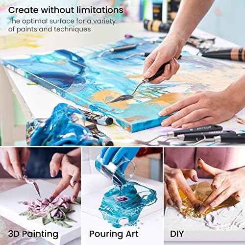 ARTEZA Classic Stretched Canvas for Painting, 18 x 24 in, Pack of 4, Pre-Primed White Canvases for Acrylic, Oil, Gouache, Tempera, and Mixed Media | 100% Cotton-Texture Surface, Wood Bars, White Finish, For Acrylic, Oil, Gouache, Tempera and Palette-Kn...