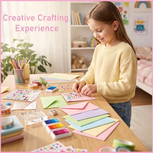 Comealltime Card Making Supplies, Card Making Kit with 30 Greeting Cards and Envelopes Set, Gem Stickers, Washi Tape, Rubber Stamps, Cute Stickers for Birthday Wedding Christmas Greeting Card DIY