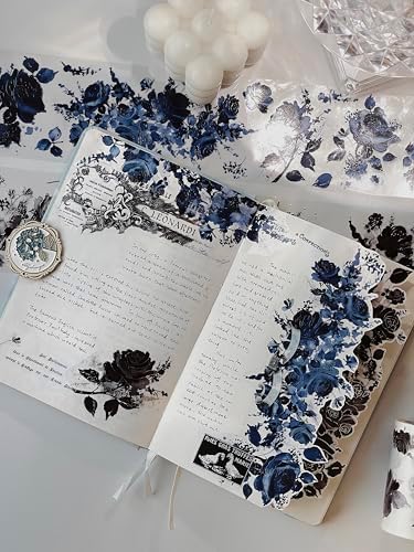 WT Rose Noir Wide PET Tape Gilded,Single Roll,Original Designs,Black Floral Decors,Transparent Clear Adhesive Tape,Gold Foil,Scrapbooks Junk Bujo Journals Planners DIY Crafts Supplies Gifts