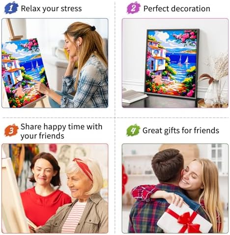 ZTOTZ Pink Landscape Paint by Numbers kit for Adults,Easy Paint by Numbers kit Seaside,Summer Holiday Number Painting for adults16X20 inch