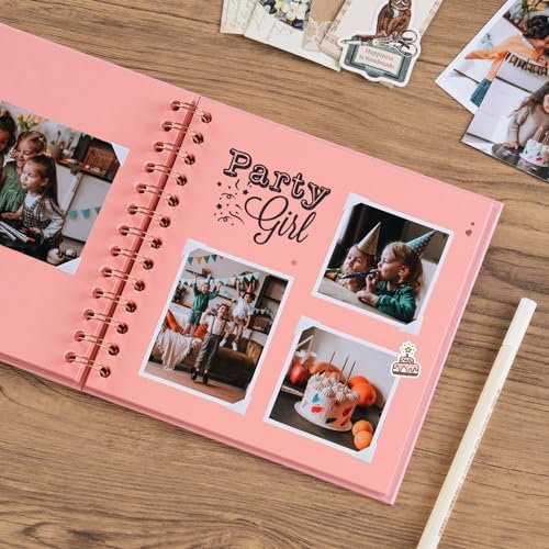 potricher 7 x 7 Inch Small DIY Scrapbook Photo Album 40 Pages, Pink | Thick Kraft Paper Scrap Book Photo Albums, Memory Book for Wedding, Anniversary, Baby, Family, Travel, DIY Projects