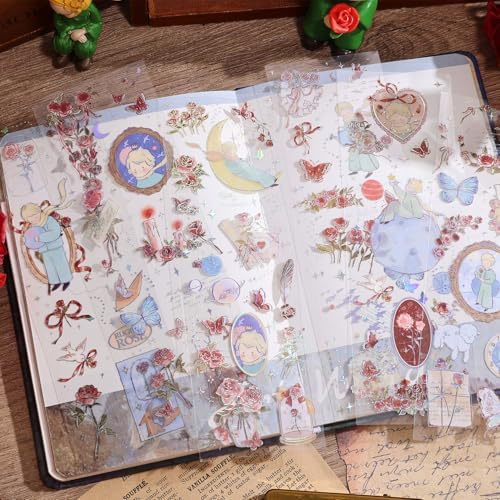 12 PCS Flowers Rose Themed Sticker, Decals for Scrapbook Supplies Bullet Junk Journal Bottles Planner Laptops DIY Scrapbooks Journals Phone Case Decoration Gifts Rewards
