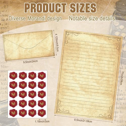 TaoBary 160 Pcs Stationery Paper Set 50 Double Sided Stationery Papers with 50 Matching Envelopes and 60 Round Dot Sticker, 10 Design(Retro,8.5 x 11 Inch)