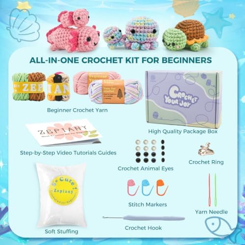 Zummipals Crochet Kit for Beginners Crochet Set w Step-by-Step Video Guides