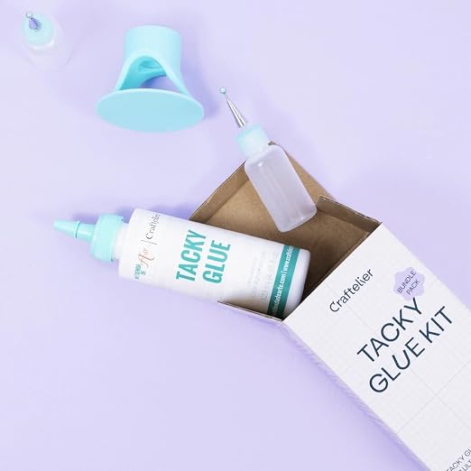 Craftelier - Set of Tacky Glue 120 ml + Glue Stick Holder Turquoise + 2 Bottles with Ultrafine Applicator 15 ml | Non-Toxic and Multipurpose Glue Ideal for Scrapbooking and Crafting