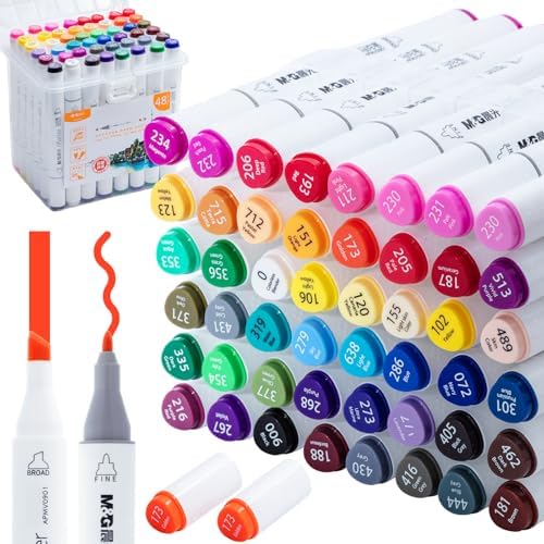M&G Alcohol Markers, 48 Colors Dual Tip Art Markers, Chisel & Fine Drawing markers with Case, Stocking Stuffers for Adult Christmas Gift, Drawing Sketching (White Barrel)