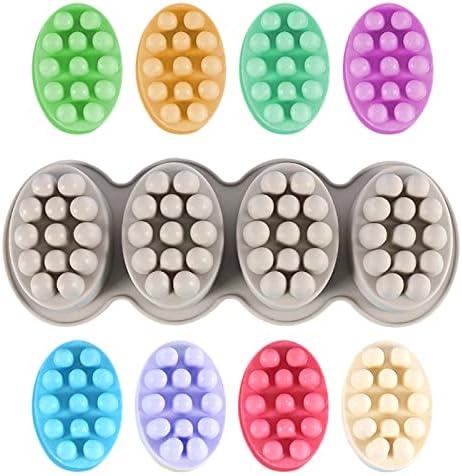 Silicone Soap Mold, 4 Cavity Oval Massage Soap Mould Cookie Chocolate Cake Mold Tray for DIY Homemade Craft (Gray)