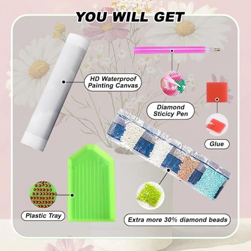 Flower Diamond Art Kits for Adults, Pink Daisy Floral Botanical Diamond Painting Kits for Adults Beginners, DIY 5D Diamond Painting with Round Gem Art Kits for Gift Home Wall Decor 11.8x15.7inch