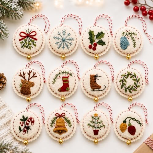 DIY Felt Christmas Ornament Kit,Hand Embroidery Christmas Ornaments kit
