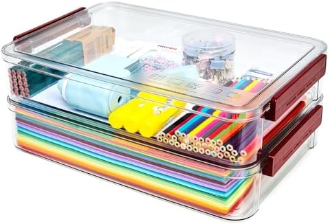 CATOOMUU 2-Pack 9x13 Clear Plastic Project Case Stackable Storage Box