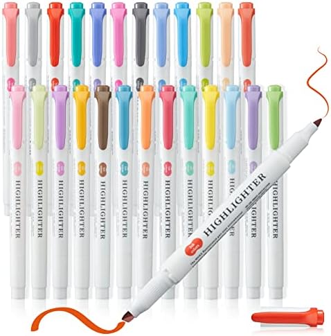 Pastel Highlighters - 25 Pcs Assorted Colors Dual Tip Real Mild Highlighter Markers, Chisel & Fine Tips for Bible Journaling, Note Taking, School Supplies, No Bleed