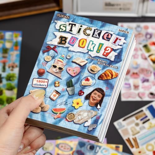 Japanese Retro Sticker Book, 800 Cartoon Stickers Book with Art Coated Paper Creative Activity Stickers for Adults, DIY Scrapbooking Phone Cases Laptops Party Gifts (Poem Drops)