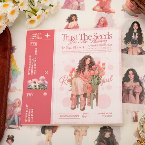 Animated Beautiful Female Themes Sticker Scrapbooking Supplies for Junk Journal, 50 Sheets Washi Stickers - Vintage Journaling Stickers, Ephemera Sticker Book Pre Cut(TZ-005-007)