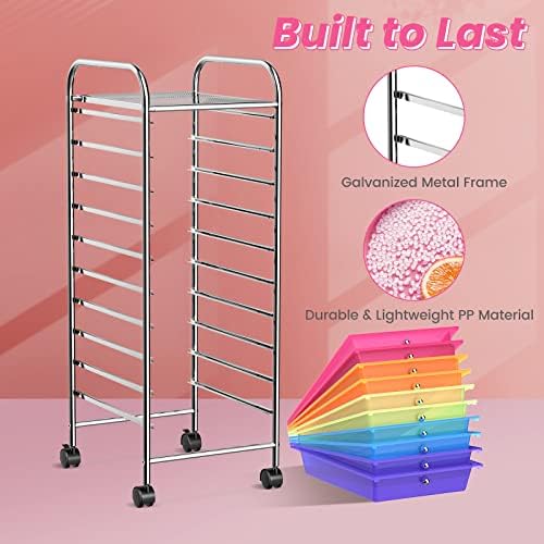 COSTWAY 10-Drawer Rolling Storage Cart, Utility Mobile Trolley