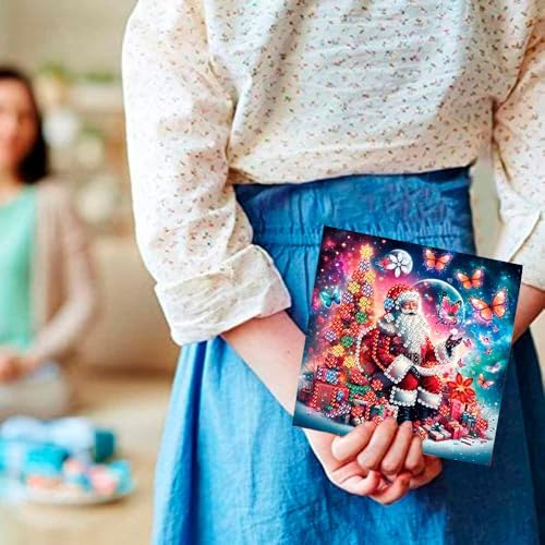 Diamond Art Painting Christmas Cards, 12 Pack DIY 5D Diamond Greeting Cards Kits for Adults Diamond Xmas Greeting Cards with Envelopes Gem Christmas Gifts for Families, Friends, Partners