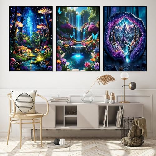 3 Pack Framed Paint by Numbers for Adult with Wooden Easel (8x12 inch) | Dream Forest Paint by Number on Canvas Oil Painting Kit with Brushes, Easy Adults' Paint-by-Number Kits for Home Wall Decor