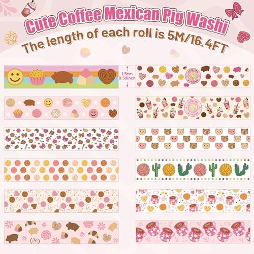 12 Rolls Mexican Bread Washi Tape for Card Making Planner Decor