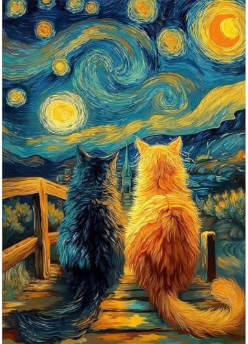 Cute Cat Diamond Art Kits for Adults Round Diamond Painting 12x16 Inch