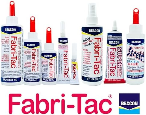 Beacon Fabri-Tac Premium Fabric Glue - Quick Drying, Crystal Clear, Permanent - for Fabrics, Canvas, Lace, Wood and More, 4-Ounce