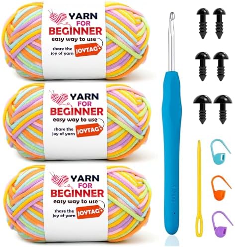 3 Pack Rainbow Beginner Crochet Yarn for Crocheting and Knitting Multicolor Cotton Crochet Yarn for Beginners(Pastel Rainbow)