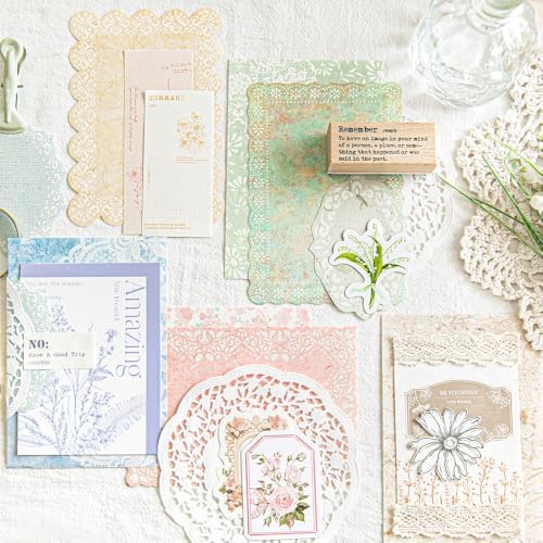 420Pcs Vintage Floral Scrapbook Supplies Kit, Retro Flower Scrapbook Paper Junk Journal Stickers Set, DIY Craft Accessories for Bullet Journal Planner Collage Card Making