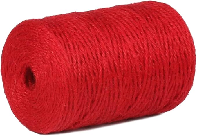 PerkHomy Natural Jute Twine 600 Feet Long Colored Twine Rope for Crafts Gift Wrapping Packing Gardening and Wedding Decor (Red)