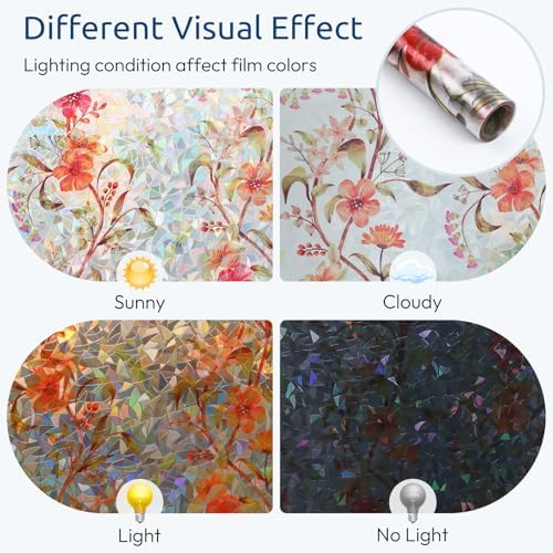 rabbitgoo Window Privacy Film Rainbow, Floral Cosmos, 35.4" x 78.7"