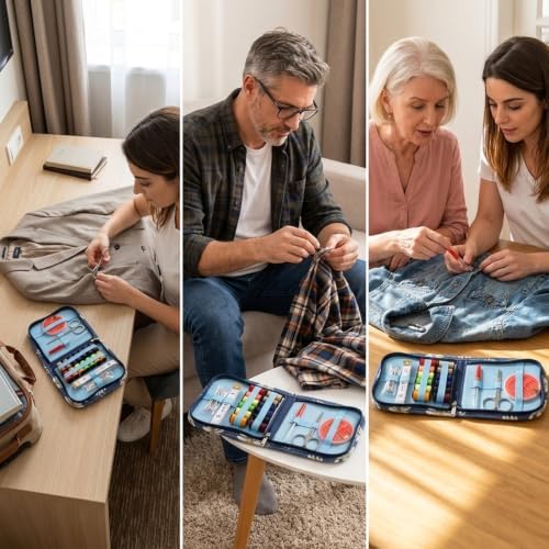 WEDKSUHP Travel Sewing Kit Mini, Basic Sewing Kit for Beginners, Portable Hand Sewing Kit with Scissors Needle and Thread Measuring Tape for Emergency Home Travel