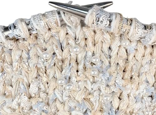Hand-Blended Multifiber Multicolored Fancy Yarn with Beads for Knitting Crocheting Crafts DIY, Set of 3 Rolls (Beige)