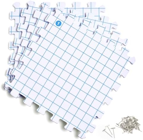 Interlocking Blocking Mats - Blocking Mats for Knitting and Crochet Projects, 4-Pack 12'' W x 12'' L Knitting Blocking Mats with 50 T-Pins, White