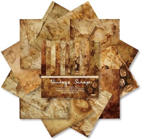 Vintage Scrapbook Paper Pad Retro Coffee Patterned Paper 6×6,24 Sheets Single-Sided Scrapbooking CardStock Papers Pad for Holiday Cardmaking DIY Origami Journaling.