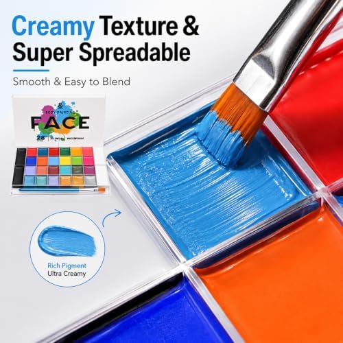 28 Colors Face Body Paint Kit, Oil Based, Waterproof Non-Toxic Face Paint Palette with Brush for Halloween Cosplay, Parties & Stage Makeup