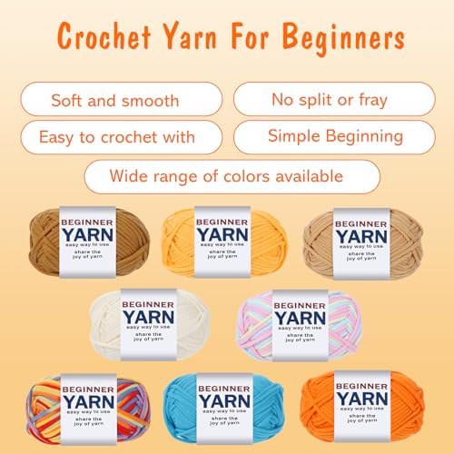 8x50g Cotton Yarn for Crocheting, Multicolor Beginners Crocheting Kit Gifts