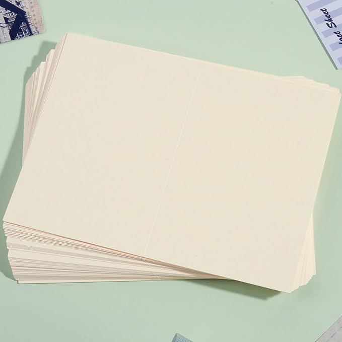 50 Pack Blank Folded Cardstock Cards, Cream Color, 4x6