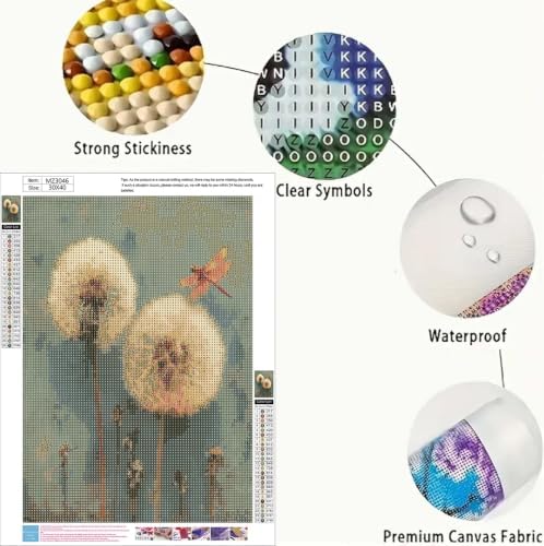 WNPOKN Dandelion Diamond Art Kits for Adults 12 x 16inch