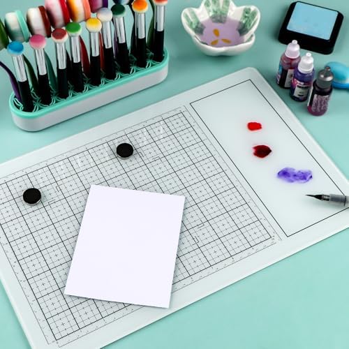 Magnetic Glass Craft Mat, 15.75x10.24inch Heat Resistant GlassMedia Cutting Mat, Magnetic Glass Board W/Magnets, TemperedGlass Crafting Surface for Cutting, Stamping,Paint Mixing,Scrapbooking (White)