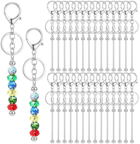 30Pcs Blank Beadable Keychain Bars Bulk Blank Metal Keychain
