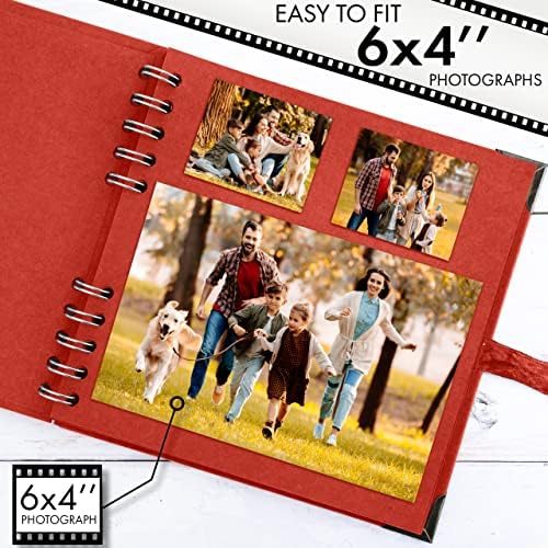 Bstorify Square Scrapbook Photo Albums 7 x 7 Inch Red Thick Paper, Hardcover, Metal Corners, Ribbon Closure - Ideal for Your Scrapbooking Albums, Art & Craft Projects | Hardcover with Thick 200 GSM Kraft Paper, Ideal for Your Scrapbooking Albums, Art &...
