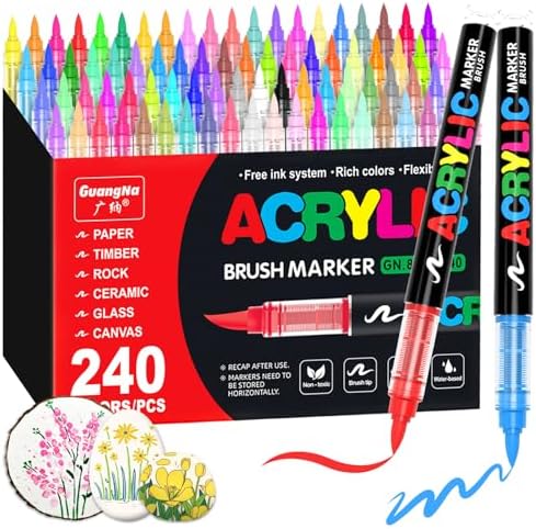 Guangna 240 acrylic paint markers for stones, fabric, wood, and more