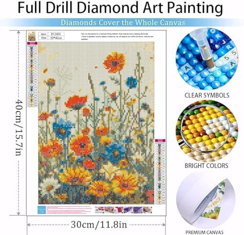 Benjenes Wild Flowers Diamond Art Kits for Adults, Diamond Painting Kits