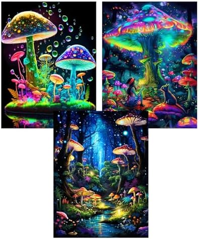AIBOERL 3 Pack Diamond Art Kits for Adults,Mushrooms Diamond Painting | Round Drill Mushrooms Diamond Painting for Beginners DIY Rhinestone 5D Diamond dots(Gemstone Craft)Wall Art Gift 12x16IN