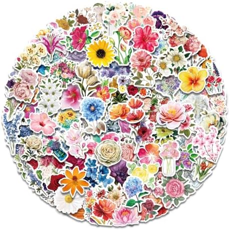 AOWDIAO 150 Pcs Flower Stickers Waterproof Floral Vinyl Stickers Decals for Water Bottles Laptop Scrapbooking Journaling