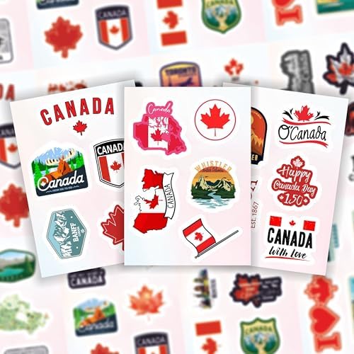 Canada Stickers for Water Bottle and Laptop - Canada Party Supplies & Decorations, Waterproof Vinyl Decals, Canadian Flag and Culture Stickers, Gifts for Women & Men
